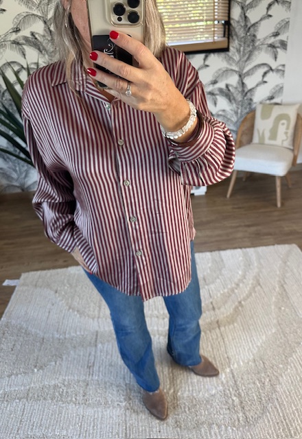 Chemisier rayée bordeaux et blanc