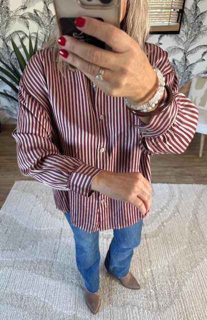 Chemisier rayée bordeaux et blanc – Image 2