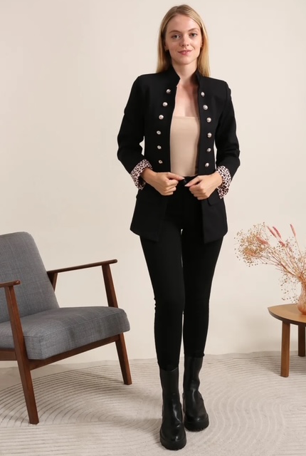 Blazer noir femme détails léopard – Image 5