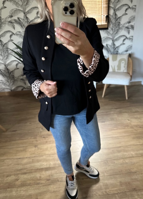 Blazer noir femme détails léopard – Image 2
