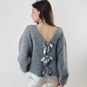 Pull dos nu noeuds paillettes femme