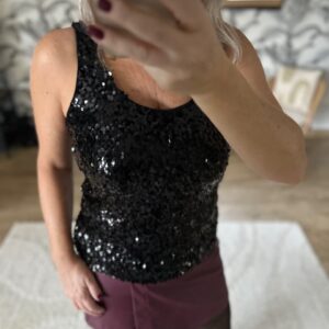 Top noir à sequins femme