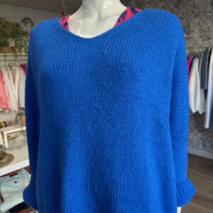 Pull bleu femme col v
