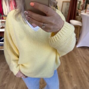 Pull jaune femme col v