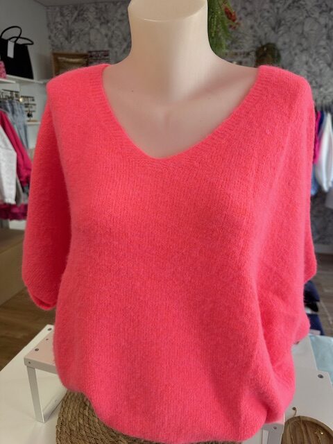Pull femme manches courtes col v