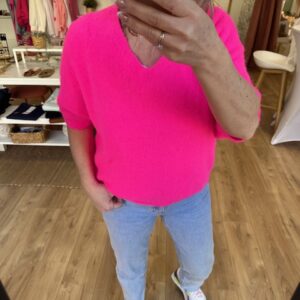 Pull femme manches courtes col v