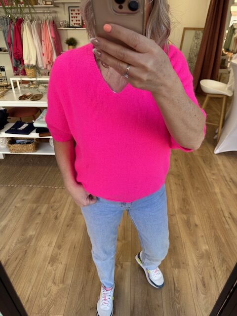 Pull femme manches courtes col v