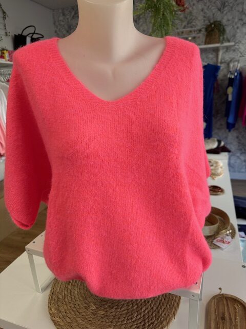 Pull femme manches courtes col v – Image 3