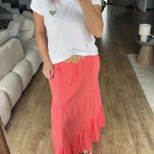 Jupe longue fluide corail