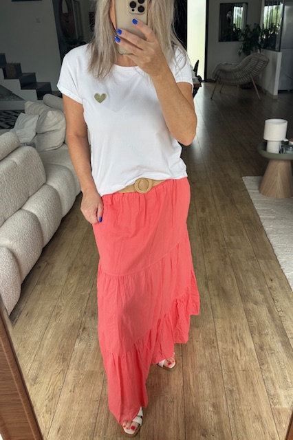 Jupe longue fluide corail