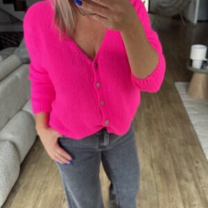 Gilet Tout Doux Manches Longues rose fluo