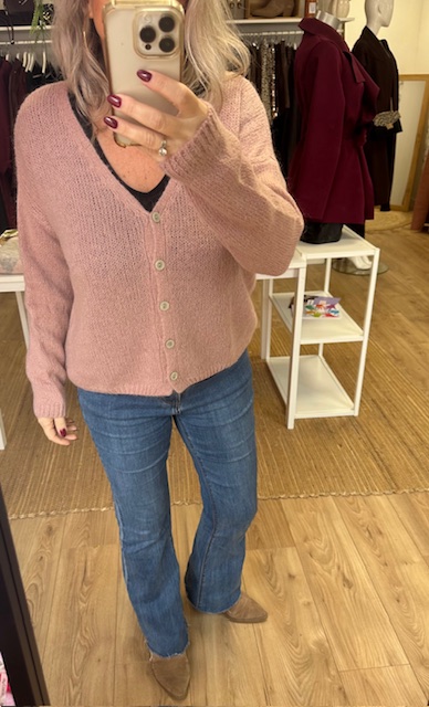 Gilet tout doux manches longues vieux rose