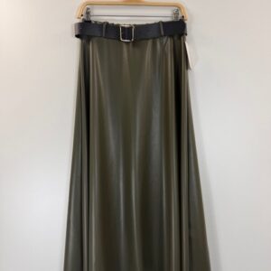 Jupe longue kaki en simili cuir- avec ceinture
